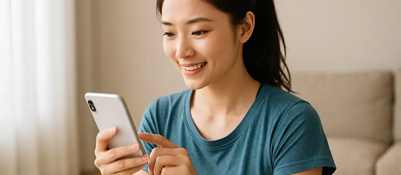 摂取カロリー管理アプリを見る女性