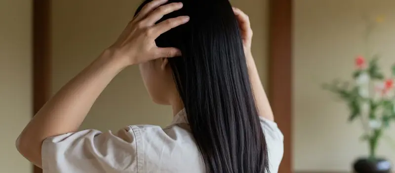頭皮マッサージをする女性