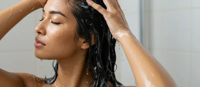 シャンプーで頭皮ケアをする女性