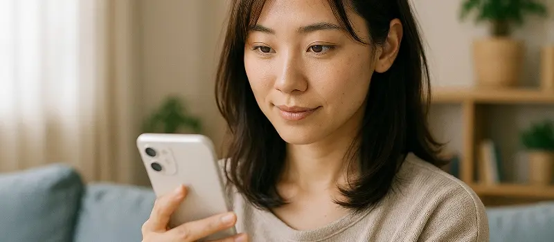 アプリで効果的に腸活をする女性