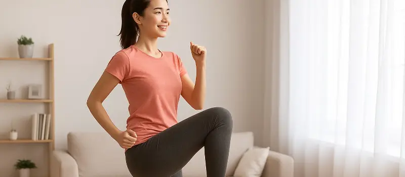 自宅で足上げ運動をしてダイエットをしている女性