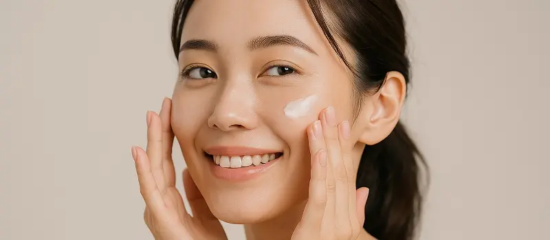 スキンケアをする30代の女性