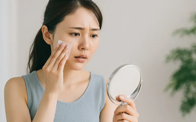 「夏の顔のテカリを防ぐには？女性のための効果的な予防法」のアイキャッチ画像