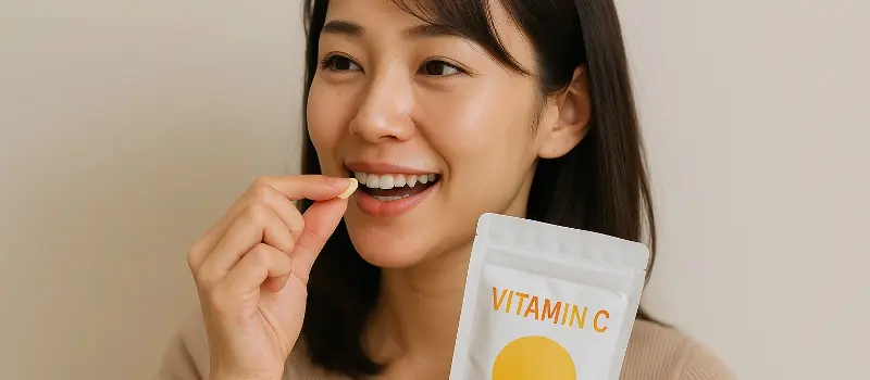 高濃度ビタミンCサプリを摂取する女性