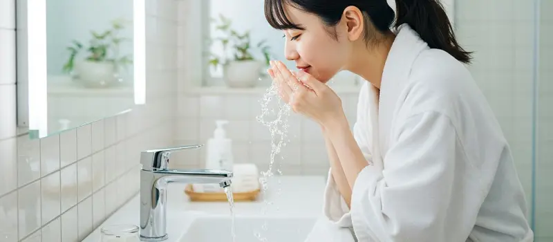 洗顔をする女性