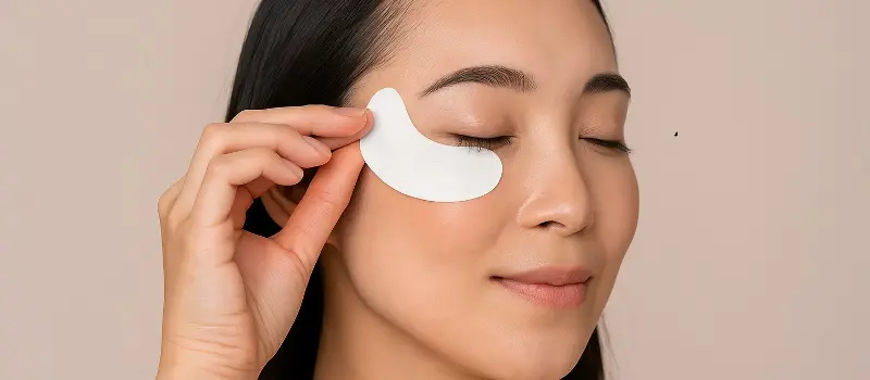 貼るコスメを試す女性