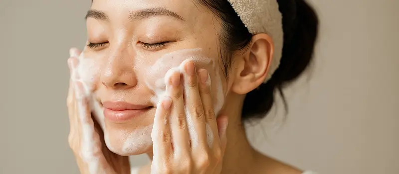 毛穴と黒ずみ対策で洗顔する女性
