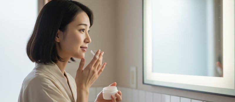 夏の乾燥肌対策に保湿をしっかりする女性