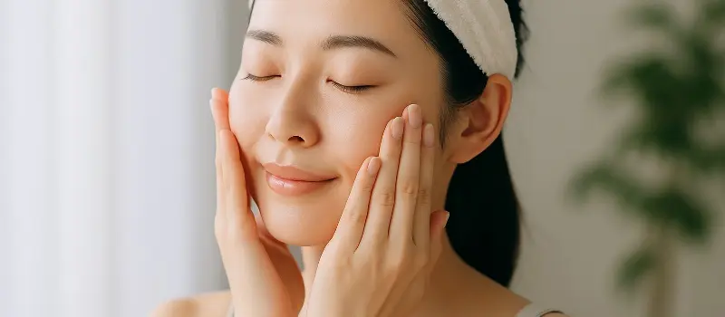 スキンケア4大要素の一つの保湿をしている女性