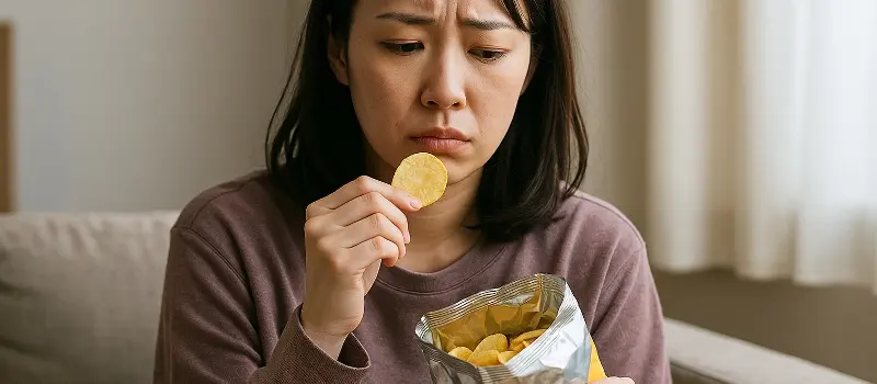 ストレスで過食をする女性