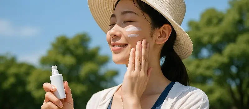 UV指数が高いので日焼け止めを塗りなおす女性