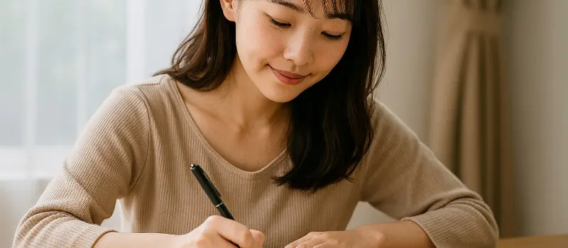テンプレート派で3行日記をかいている女性