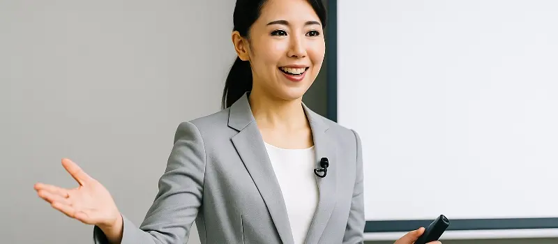 緊張しないで自信を持ってプレゼンをする女性