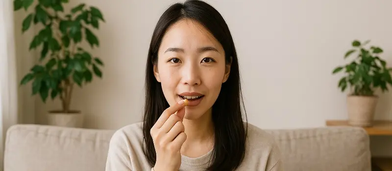 美容のためにナッツを食べる女性