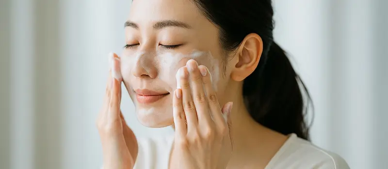 大人ニキビをクレンジングえで予防をする女性