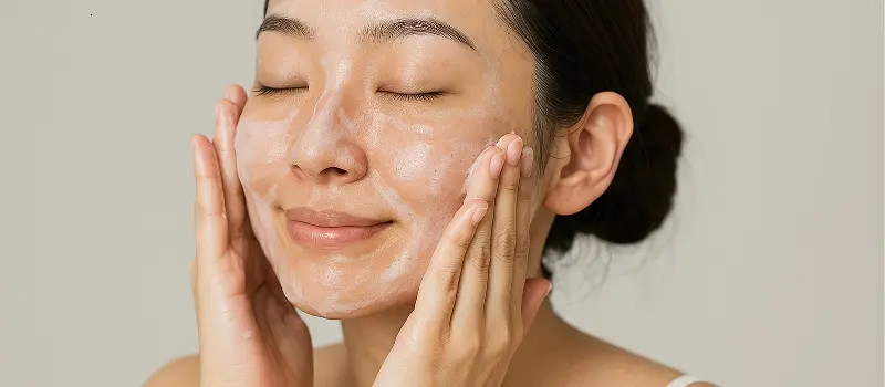 丁寧に化粧落としをする女性