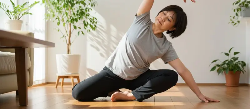 更年期で太ったからストレッチをする女性
