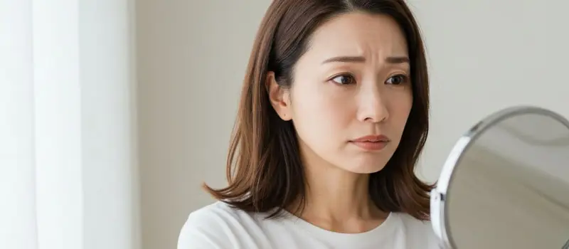 肌がくすんでいるかチェックしている女性