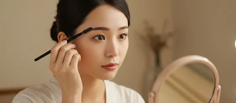 眉毛のメイクをする女性