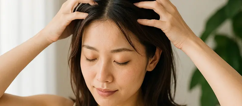 頭皮のケアをしている女性