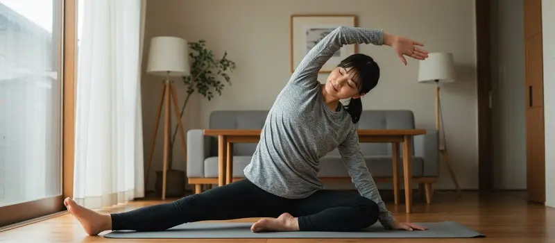 便秘でストレッチをする女性