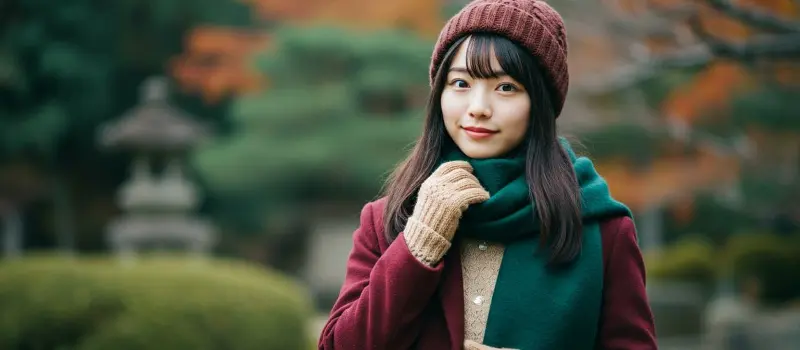 冷え性対策の服装をする女性