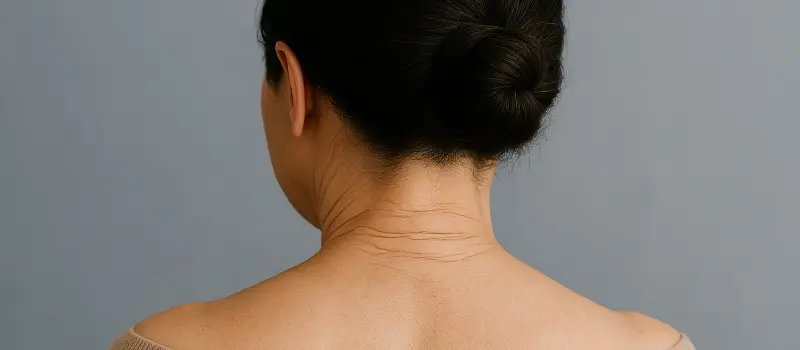 首の後ろにしわができた女性
