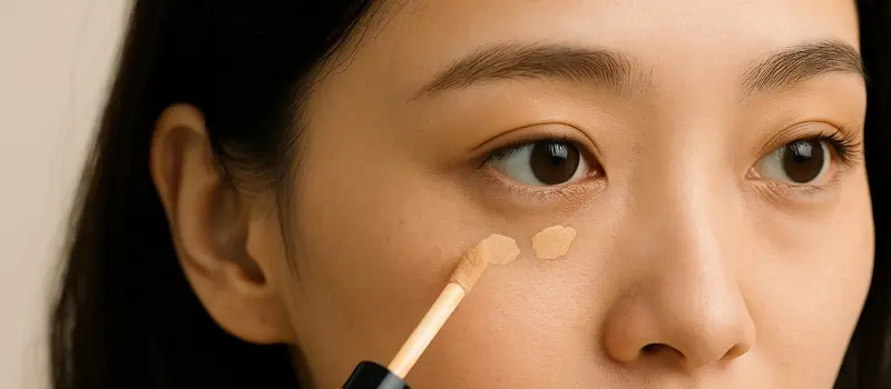 目元のクマをコンシーラーでケアする女性