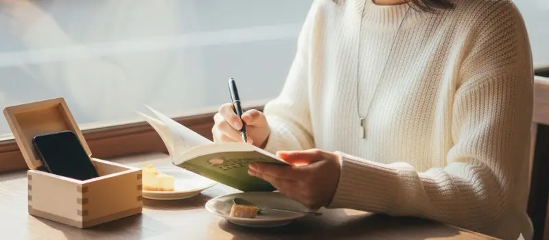 デジタルデトックスで書くことを試す女性